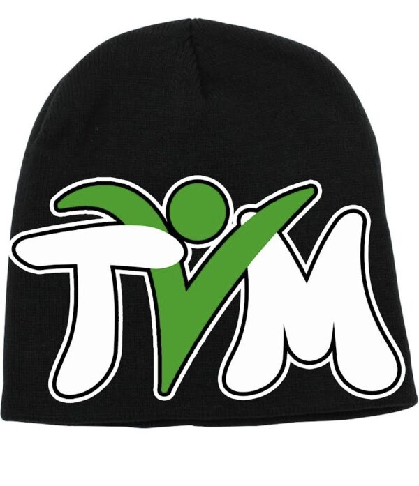 TVM Black Beanie ( White and lime green)